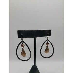 Vintage Premier Designs Earrings Pierced Hoops Teardrop Bead Gray Jewelry